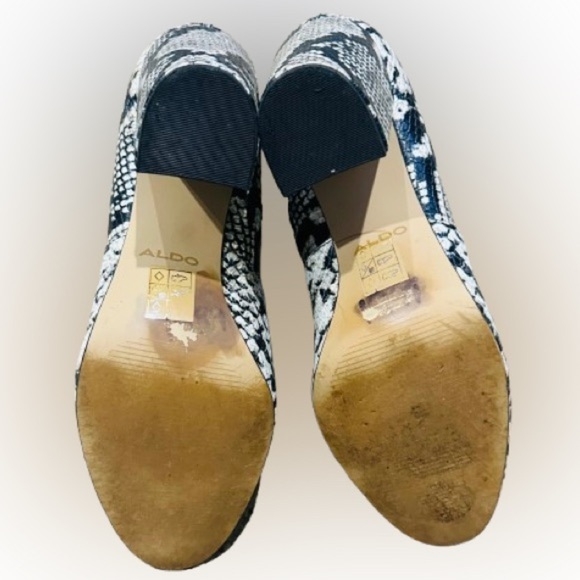 ALDO Black White Snakeskin Pattern Ankle Boots Booties 4” Block Heel Women’s‎ 9M - Picture 5 of 7